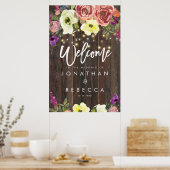 Poster panneau de bienvenue mariage à fleurs de bois rust (Cuisine)