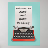 Panneau de bienvenue mariage avec machine à écrire