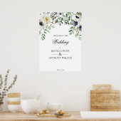Poster Panneau de bienvenue mariage blanc fleuri (Cuisine)