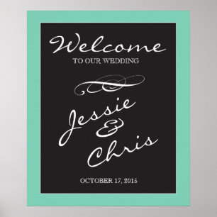Poster Panneau de bienvenue mariage blanc sur bordure per