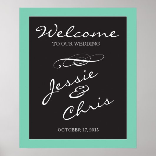 Poster Panneau de bienvenue mariage blanc sur bordure per (Devant)