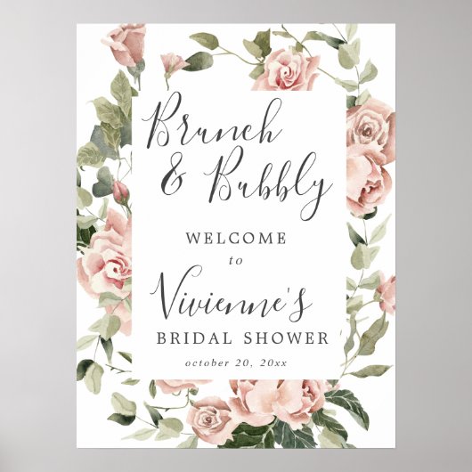 Poster Panneau de bienvenue mariage bulleuse rose poussié (Devant)
