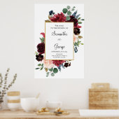 Poster Panneau de bienvenue mariage floral bleu bordeaux (Cuisine)