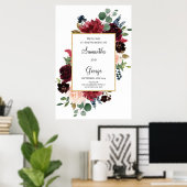 Poster Panneau de bienvenue mariage floral bleu bordeaux (Bureau à domicile)