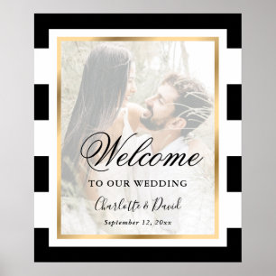 Poster Panneau de bienvenue Mariage photo Noir Blanc Or