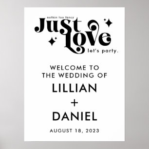 Poster Panneau de Bienvenue Mariage Rétro Just Love