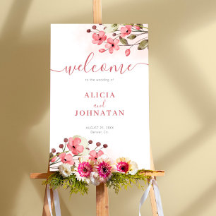 Poster Panneau de bienvenue mariage rose vif