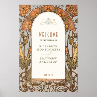 Poster Panneau de Bienvenue Mariage Vintage Art Nouveau p