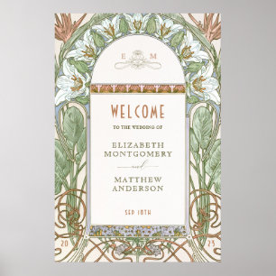 Poster Panneau de Bienvenue Mariage Vintage Art Nouveau p