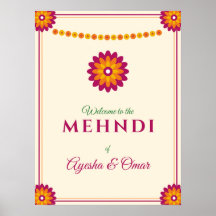 Panneau de Bienvenue Mehndi Marigold pour Mariage