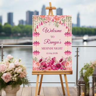 Poster panneau de bienvenue mehndi, panneau de mariage in