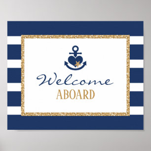 Poster Panneau de bienvenue nautique Navy & Or