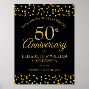 Poster Panneau de bienvenue noir et or pour le 50e annive