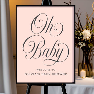 Poster Panneau de bienvenue Oh Baby Élégant Rose pour Bab