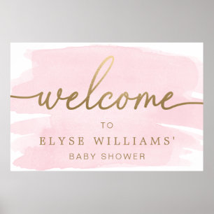 Poster Panneau de bienvenue or en aquarelle rose