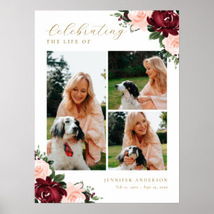Poster Panneau de bienvenue photo floral rose pour célébr