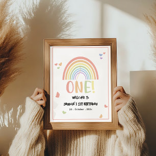 Poster Panneau de bienvenue pour 1er anniversaire arc-en-