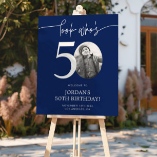Poster Panneau de bienvenue pour 50e anniversaire bleu