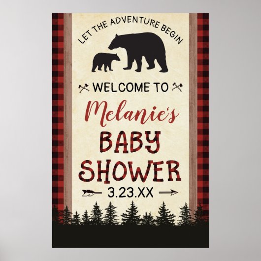 Poster Panneau de bienvenue pour Baby Shower Bear Lumberj (Devant)