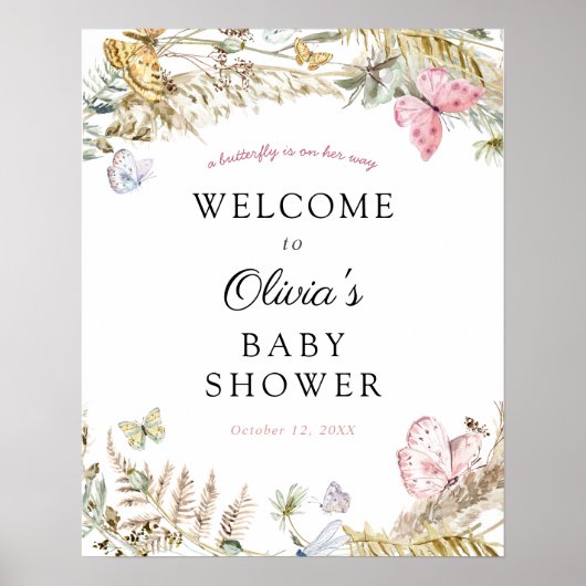 Poster Panneau de bienvenue pour Baby Shower Boho Butterf (Devant)