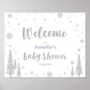 Poster Panneau de bienvenue pour Baby Shower d'hiver, Fil