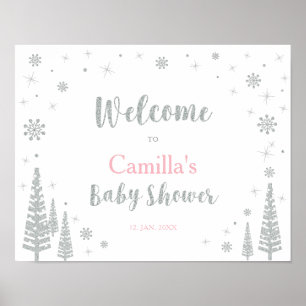 Poster Panneau de bienvenue pour Baby Shower d'hiver, Fil