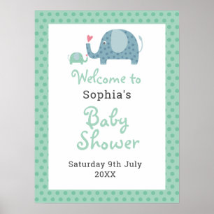 Poster Panneau de bienvenue pour Baby Shower Éléphants Mi