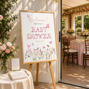 Poster Panneau de Bienvenue pour Baby Shower Fille aux Fl