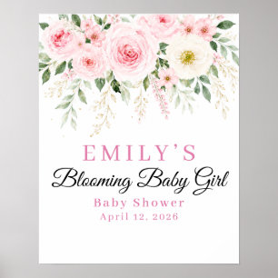 Poster Panneau de bienvenue pour Baby Shower Fille Fleuri