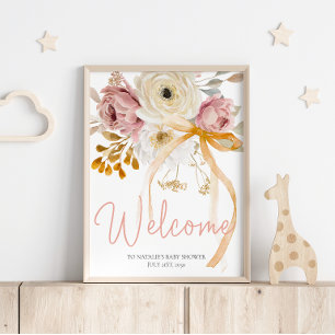 Poster Panneau de bienvenue pour Baby Shower Floral de pr