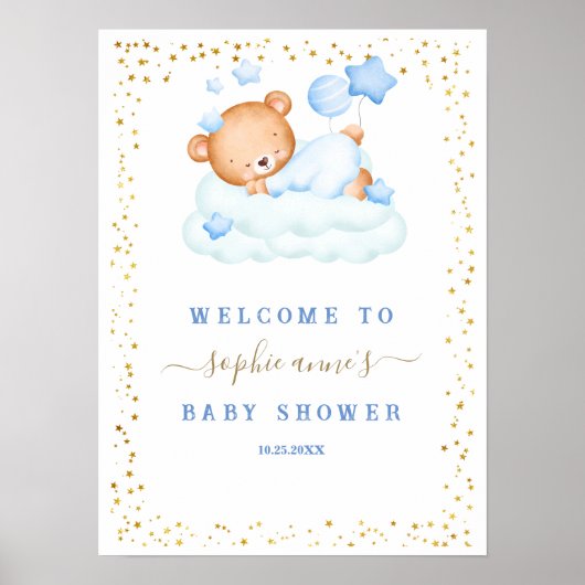 Poster Panneau de bienvenue pour Baby Shower Garçon Ourso (Devant)