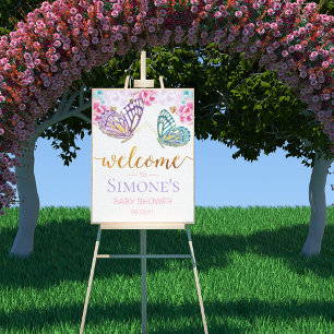 Poster Panneau de bienvenue pour Baby Shower Papillon