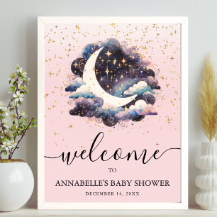 Poster Panneau de Bienvenue pour Baby Shower Rose Fille D