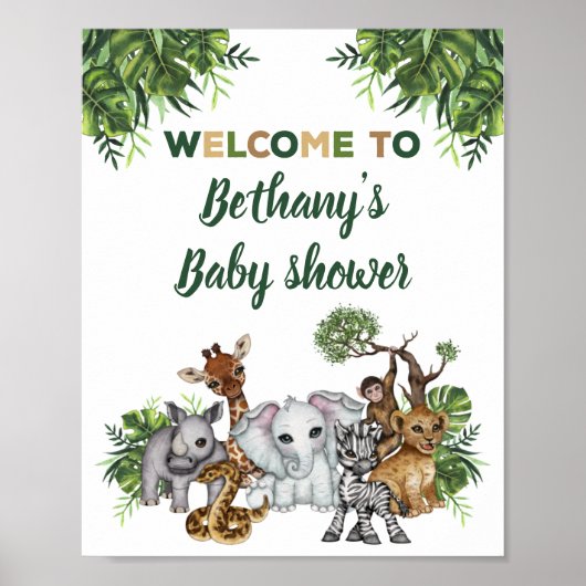 Poster Panneau de bienvenue pour Baby Shower Safari Anima (Devant)