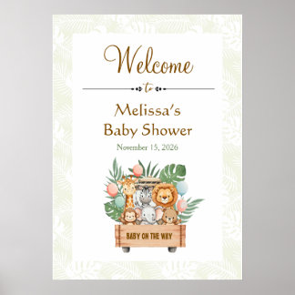 Poster Panneau de bienvenue pour Baby Shower Safari Anima