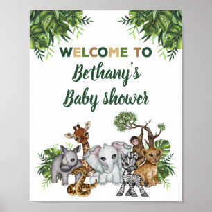 Poster Panneau de bienvenue pour Baby Shower Safari Jungl