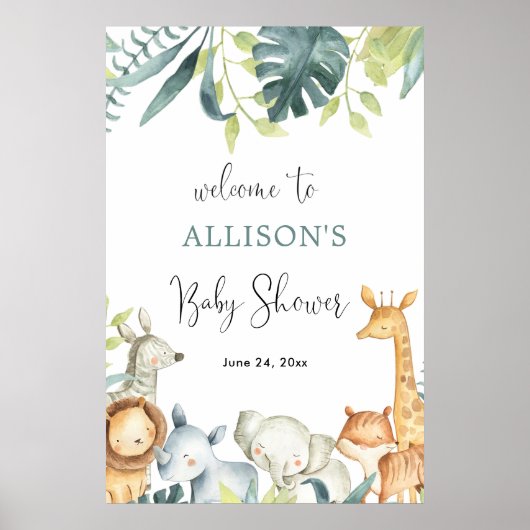 Poster Panneau de bienvenue pour baby shower sur les anim (Devant)
