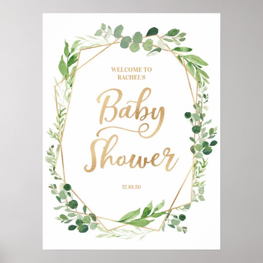 Poster Panneau de bienvenue pour Baby Shower Terrarium Or (Devant)