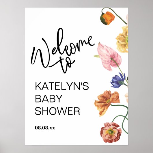 Poster Panneau de bienvenue pour Baby Shower Wildflower B (Devant)