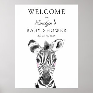 Poster Panneau de bienvenue pour Baby Shower Zèbre