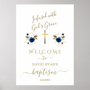 Poster Panneau de bienvenue pour baptême de garçon aux fl