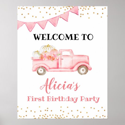 Poster Panneau de bienvenue pour camion citrouille rose (Devant)