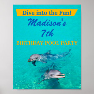 Poster Panneau de bienvenue pour fête au bassin à dauphin