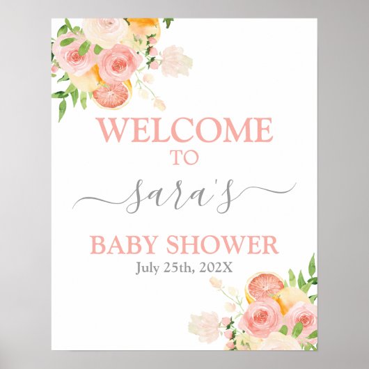 Poster Panneau de bienvenue pour fille Baby shower Citrus (Devant)