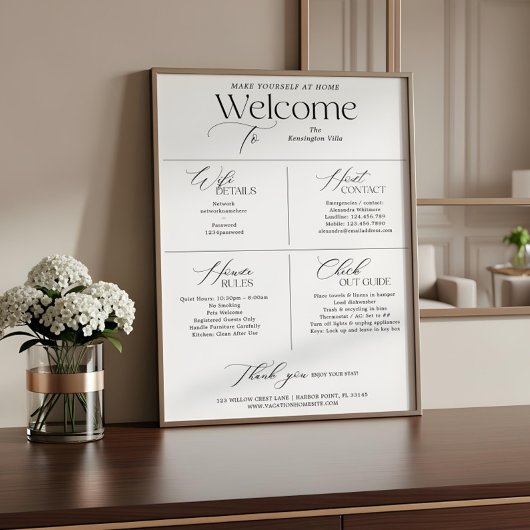 Poster Panneau de bienvenue pour hôte de location de vaca