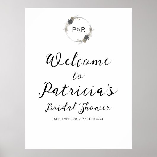 Poster Panneau de bienvenue pour la douche de mariage à m (Devant)