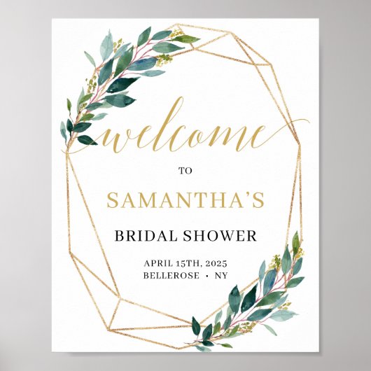 Poster Panneau de bienvenue pour la douche de mariée vert (Devant)
