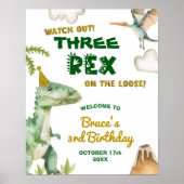 Poster Panneau de bienvenue pour les 3 ans de garçon dino (Devant)