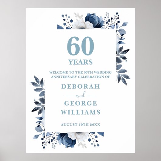 Poster Panneau de bienvenue pour les 60 ans de mariage Di (Devant)