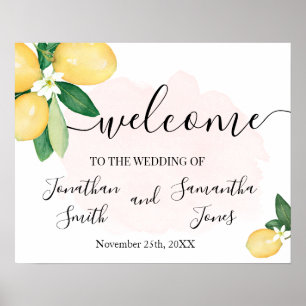 Poster Panneau de bienvenue pour mariage aux citrons Rose